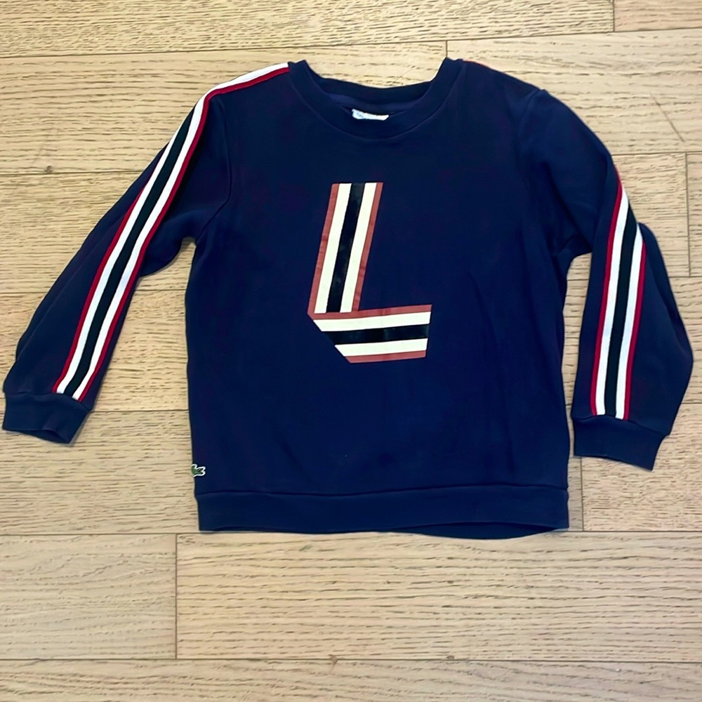 LACOSTE Cotton Navy Crewneck “L” sweatshirt, size 8